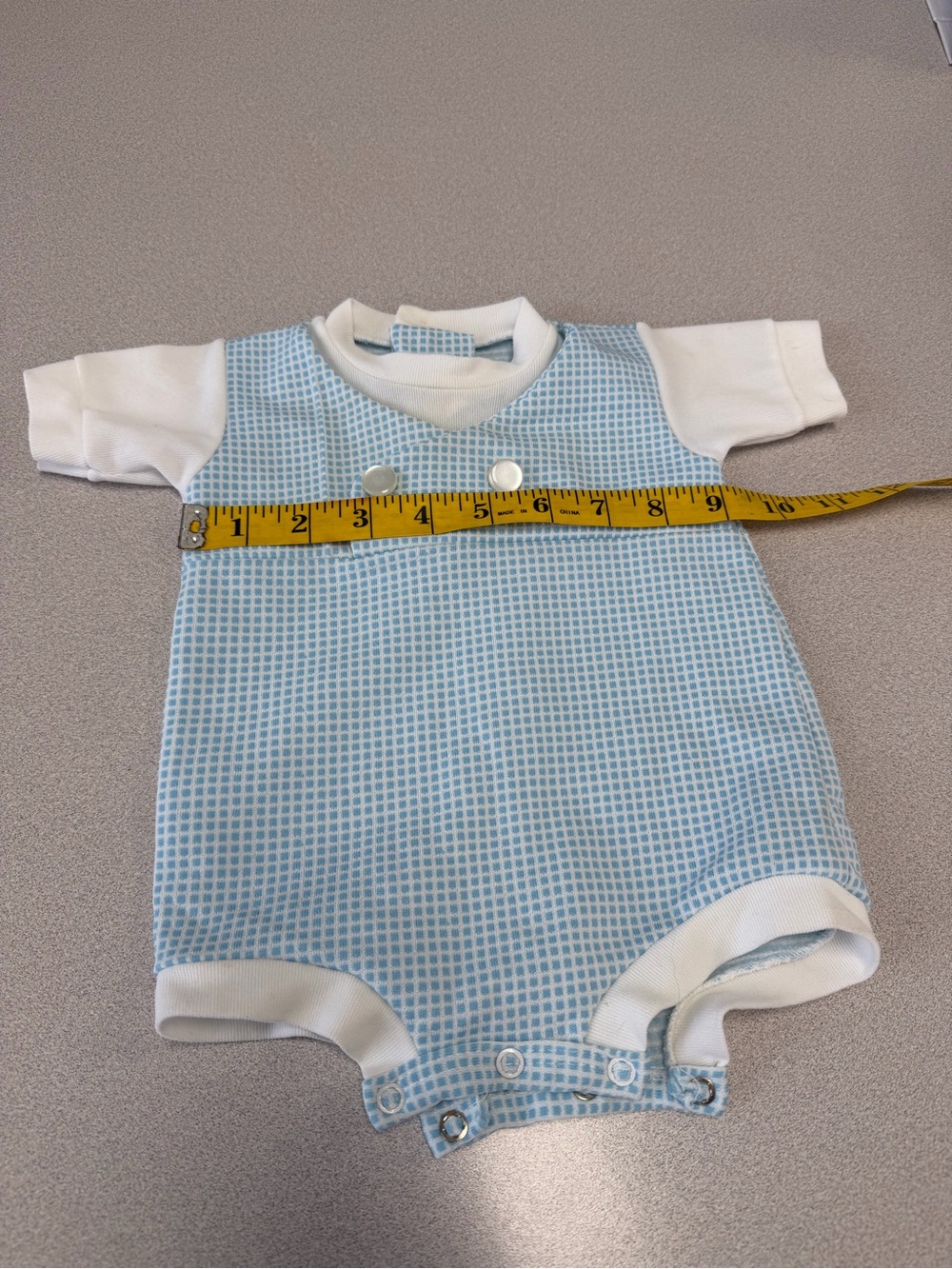Vintage Baby Bliss Blue Check Bubble Romper Infant Small Blue White Snap Romper